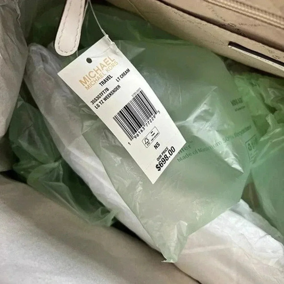 Michael Kors Weekender Travel Bag Top Zip Large Jet Set Girls Travel Light Cream - Picture 9 of 11